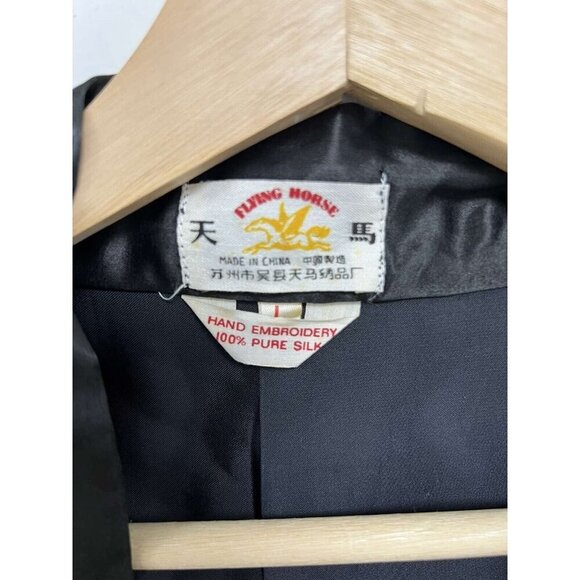 Vintage Asian Golden Silk Dragon Embroidered Chinese Robe Black Kimono One Size - Picture 6 of 10